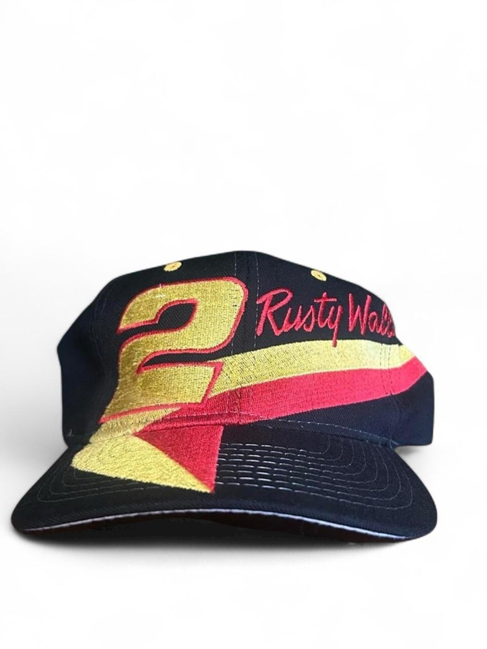 Vintage 90s Rusty Wallace Nutmeg Racing Snapback Hat Nascar black wrap around